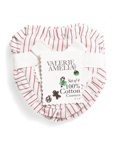 Set Of 4 Stripe Heart Coasters | TJ Maxx