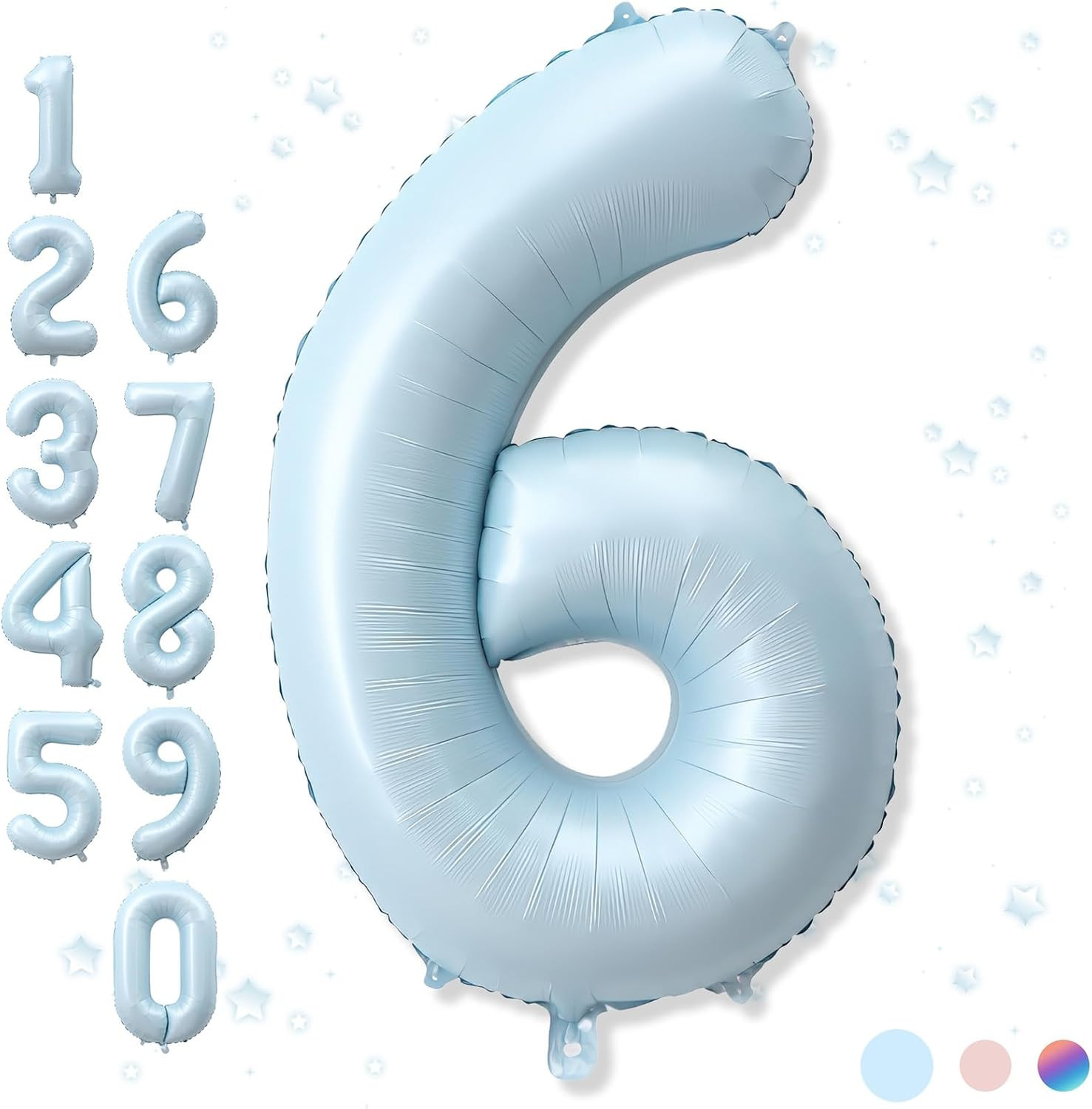 40 Inch 6 Balloon Number, Large Pastel Baby Sky Blue Foil Number 6 Balloons Birthday Party Decor, Light Powder Blue Helium Mylar Self Inflating Balloon for Boys Kid 6th Birthday Anniversary Decoration | Amazon (US)