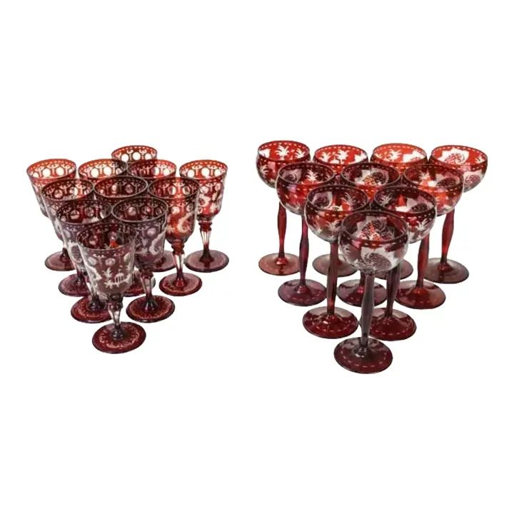 Antique Egermann Bohemian Glass Wine & Champagne Glasses- 21 Pieces | Chairish