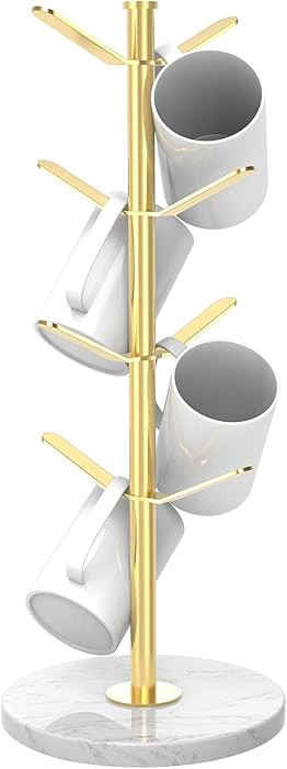 Marble Mug Holder Tree with 8 Hooks, Stainless Steel Coffee Cup Holder, Non-Slip Silicone Pads, H... | Amazon (US)