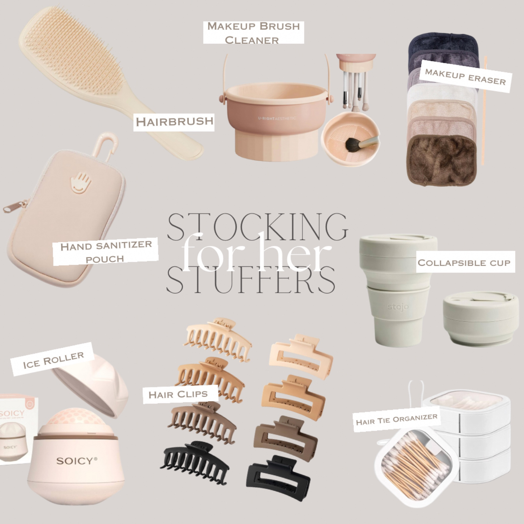 Stocking stuffers - for her! 


Hair clips, make up sponges, hand sanitizer case, hair brush, ice roller, travel case, 

#LTKBeauty #LTKGiftGuide