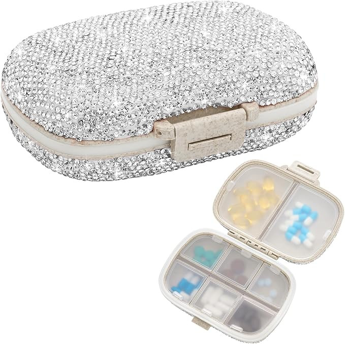 Soleebee Portable 8 Compartments Daily Pill Organizer, Bling Crystal Diamond Pill Box, Small Trav... | Amazon (US)