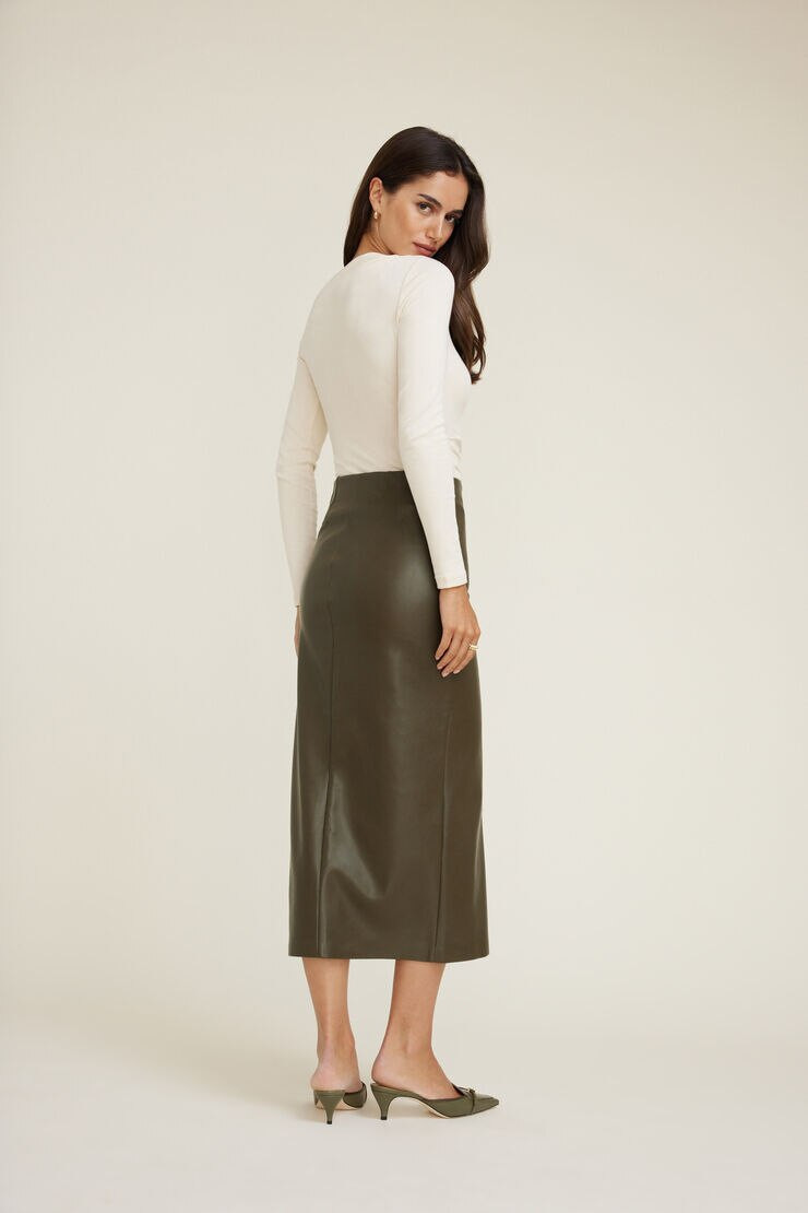 Marlow Faux Leather Midi Skirt | Dynamite Clothing