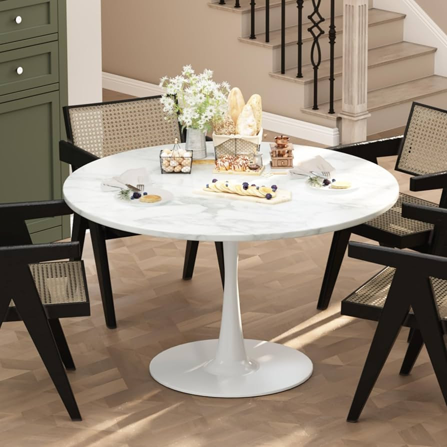 42 Inch Round Dining Table, White Marble Tulip Dining Table Tulip Table W/0.71" Thickness & Metal... | Amazon (US)