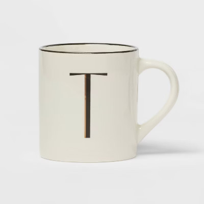 16oz Stoneware Monogram T Mug Ivory - Threshold™: Initial Coffee Mug, Microwave & Dishwasher Safe, Off-White Drinkware | Target
