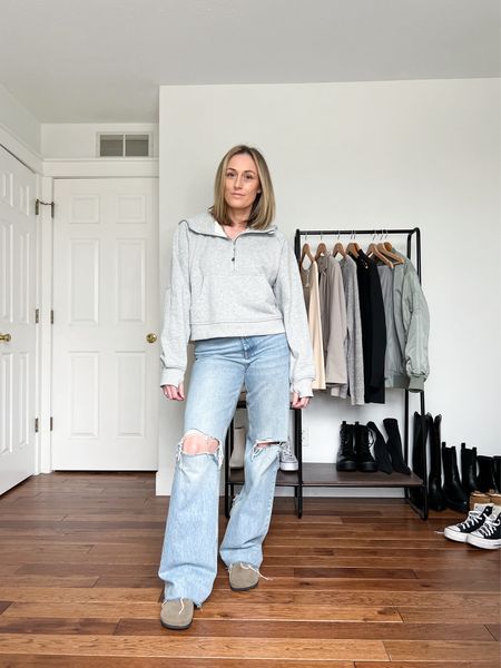 Spring outfits. Spring outfit idea. Casual outfits. Casual outfit idea. Half zip sweatshirt. Wide leg jeans. Clogs. Birkenstock. Mom outfit.


#LTKSeasonal #LTKfindsunder100 #LTKfindsunder50