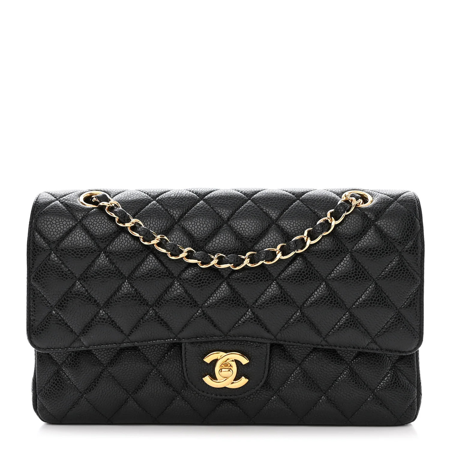 Caviar Quilted Medium Double Flap Black | FASHIONPHILE (US)