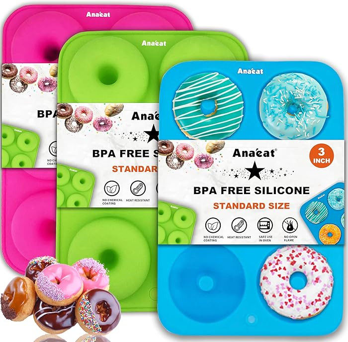 Anaeat 3 Pack Donut Pan Silicone Baking Mold, Just Pop Out! Non-Stick Doughnuts Baking Pans BPA F... | Amazon (US)