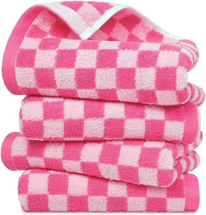 Jacquotha Checkered Hand Towels for Bathroom Set of 4 (Hot Pink) – 100% Cotton, 13" X 29", Soft... | Amazon (US)