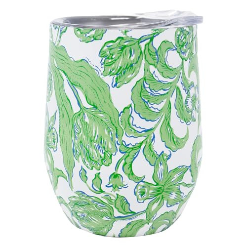 Lilly Pulitzer 12 Oz Insulated Tumbler with Lid, Yellow/Green Stainless Steel Travel Wine Glass, Double Wall Metal Cup (Daffodil Hill) | Amazon (US)