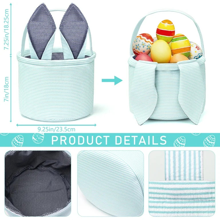 Ayieyill Easter Basket, Easter Bunny Baskets for Kids with Cute Rabbit Ears Stripe, Easter Gift B... | Walmart (US)