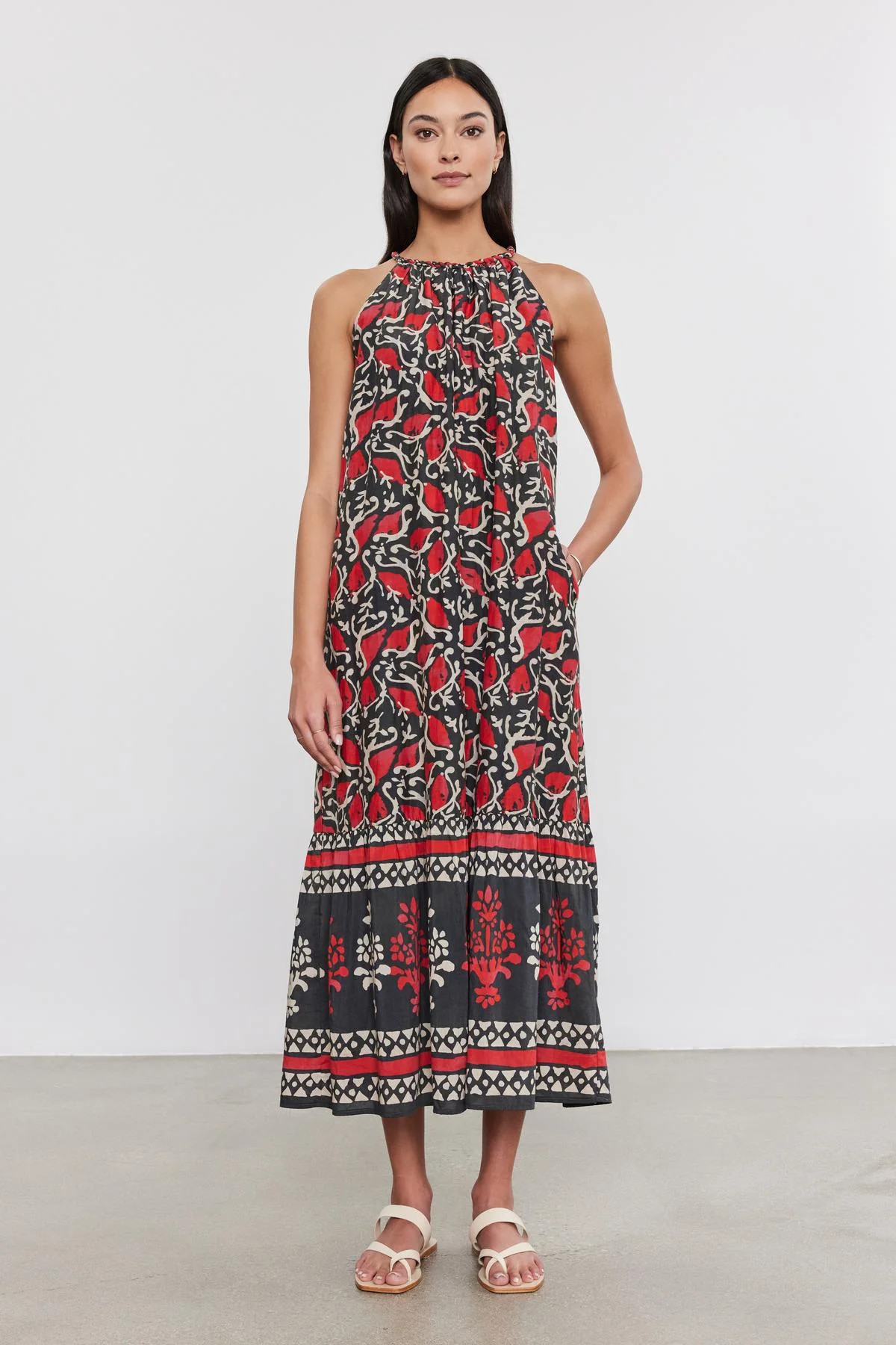 GHITA PRINTED SILK COTTON VOILE HALTER DRESS | Velvet by Graham & Spencer