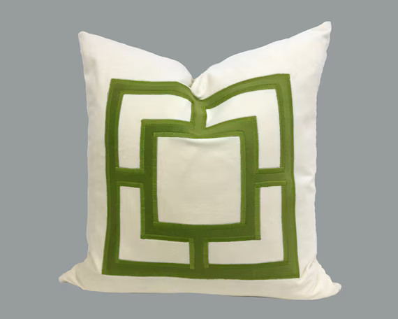 Off White Velvet Pillow Cover with Lime Green Square Applique | Etsy | Etsy (US)
