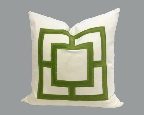 Off White Velvet Pillow Cover with Lime Green Square Applique | Etsy | Etsy (US)