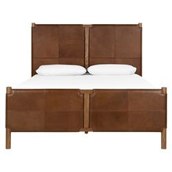 Hubert Rustic Lodge Brown Leather Upholstered Wood Frame Classic Bed - Queen | Kathy Kuo Home