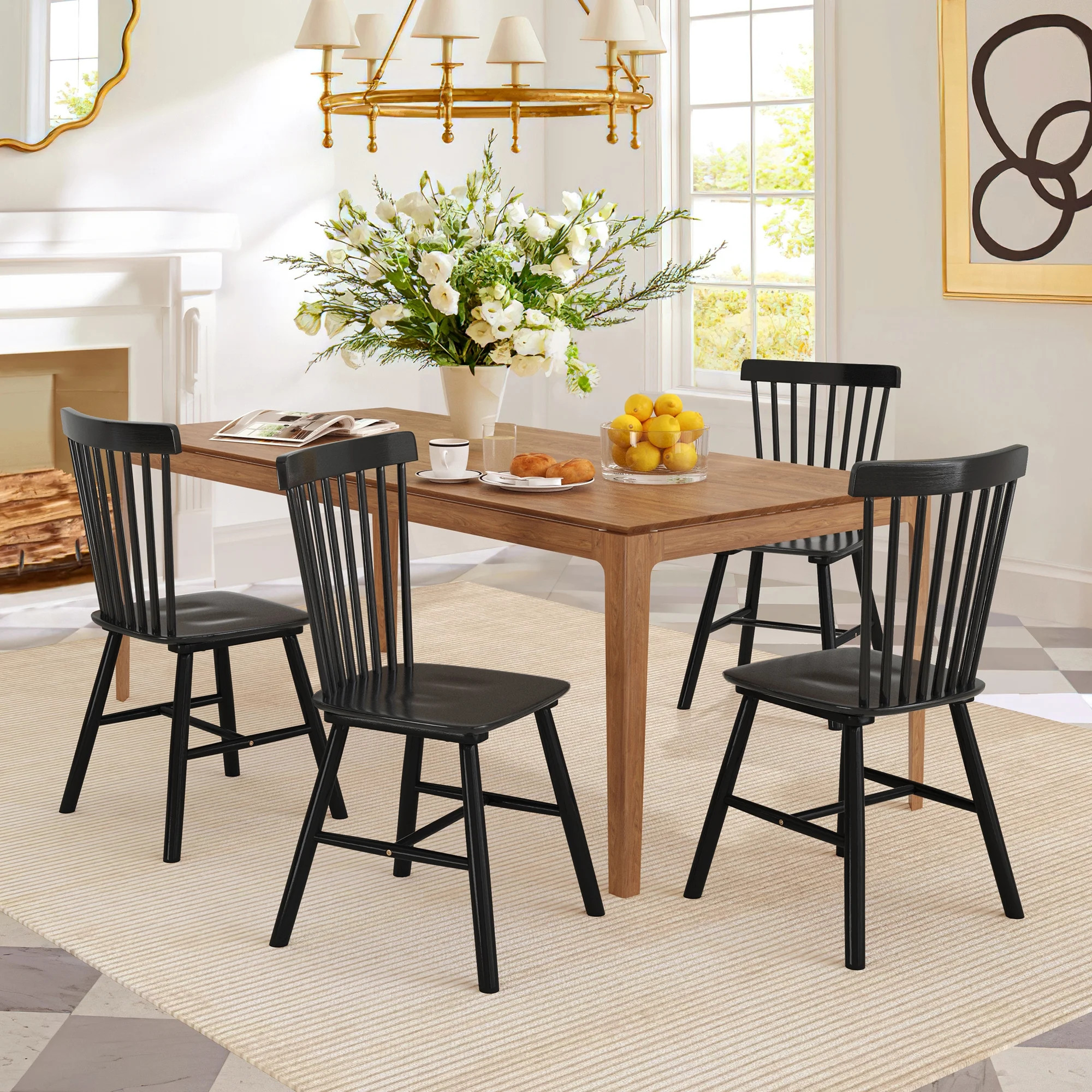 Dycanpo Dining Chairs Set of 4, Black Kitchen/Dining Room Wooden Chairs with Mid Century Modern,1... | Walmart (US)