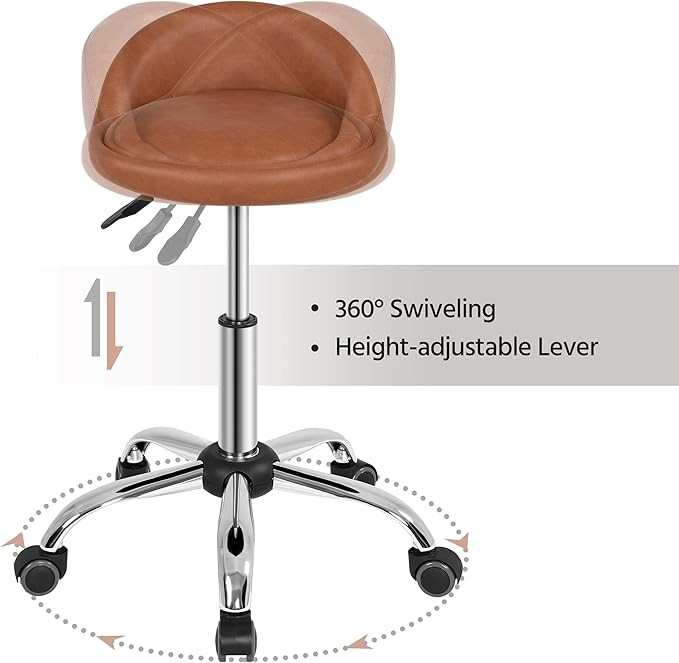 Yaheetech PU Leather Rolling Stool - Height Adjustable Swivel Round Stools Chair with Wheels & Ba... | Amazon (US)