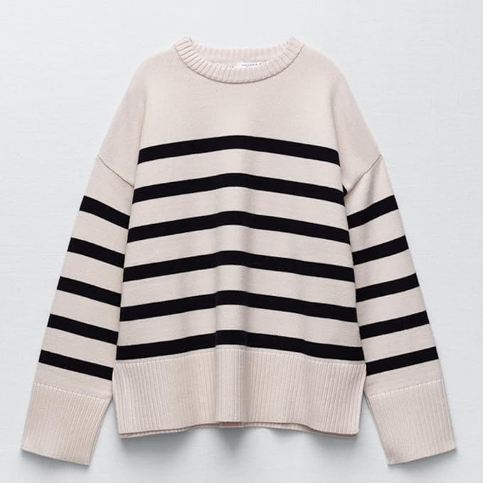 Women’s Classic Striped Long Sleeve Knit Sweater Crew Neck Casual Loose Knitted Pullover Top | Amazon (US)