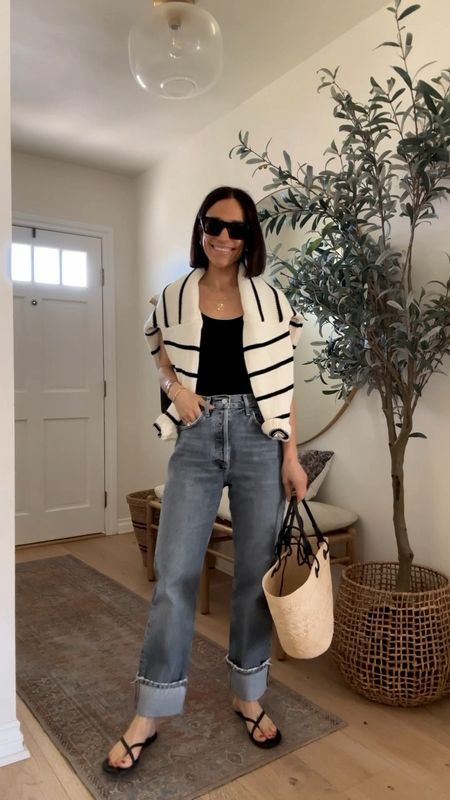 Easy spring outfit with cuffed denim 
This pair is short gal friendly- I’m wearing them high waisted versus low- run large I would size down 


#LTKover40