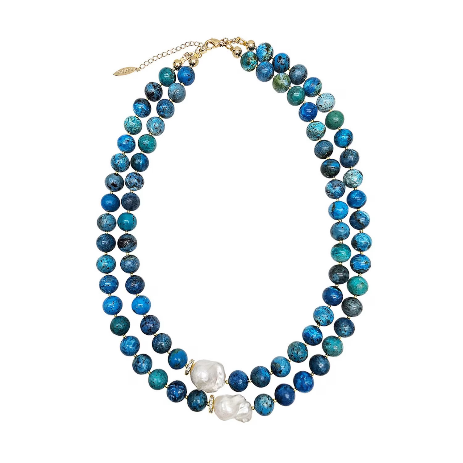 Blue Opal With Baroque Pearls Double Layers Necklace | Wolf & Badger