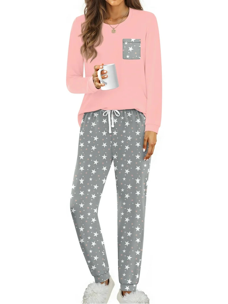Fantaslook Women Pajama Sets 2 Piece Long Sleeve Pajama Sets With Long Printed Jogger Pants Sleep... | Walmart (US)