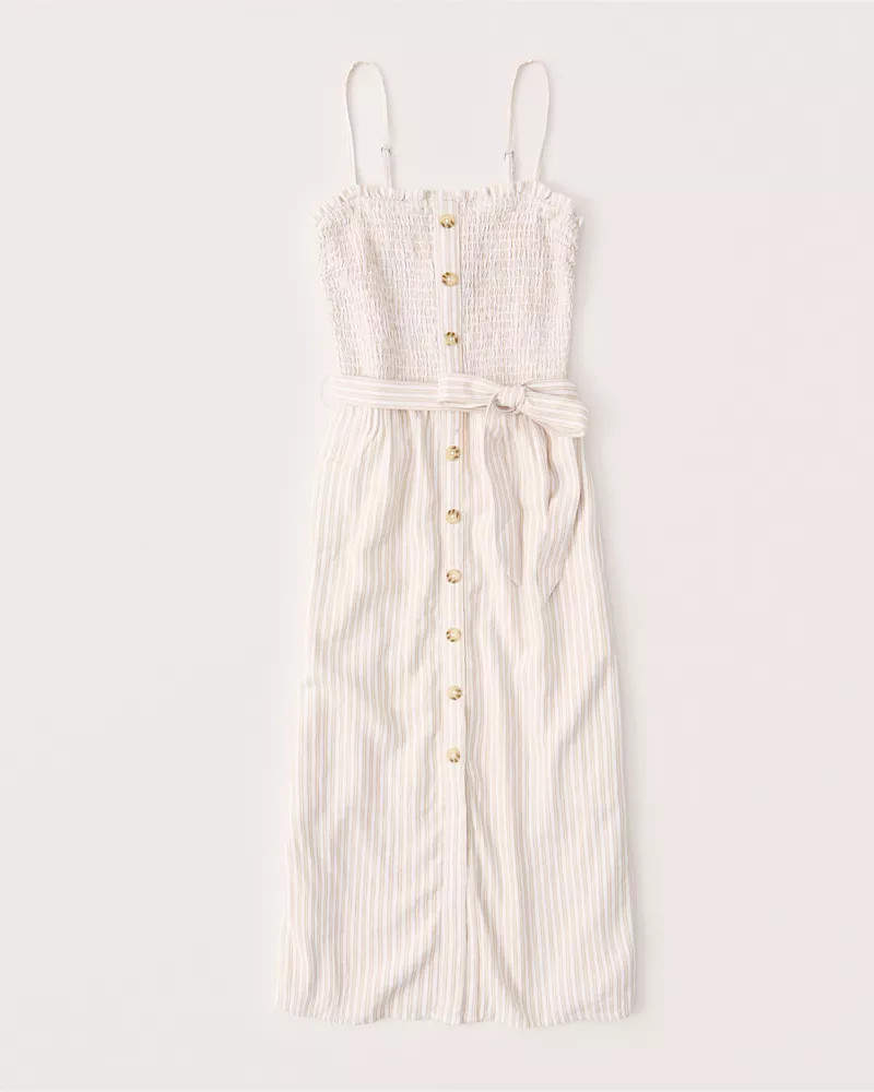 Button-Up Smocked Midi Dress | Abercrombie & Fitch (US)