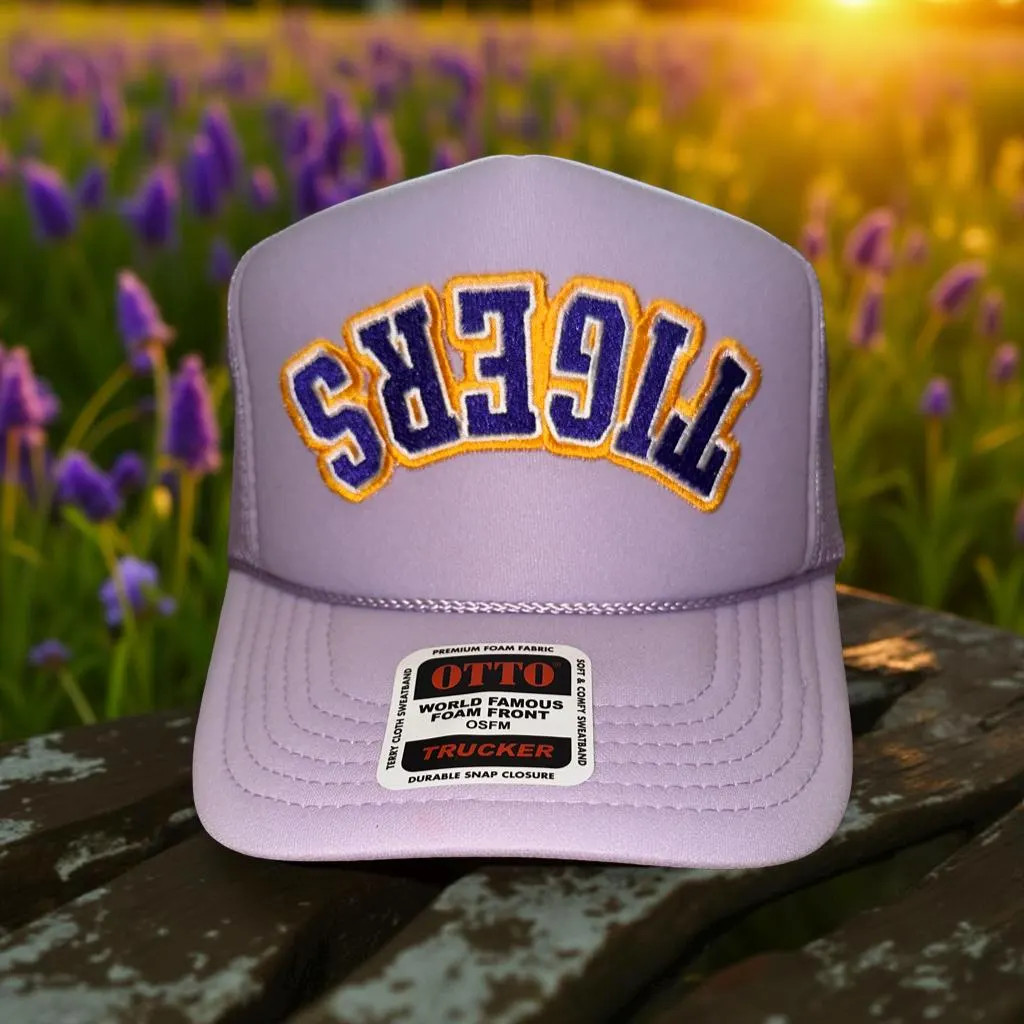 Preppy Game Day Tiger Upside Down Tigers Mascot Louisiana Purple Gold Embroidered Patch Trucker Hat Custom Colors Available! | Etsy (Global)