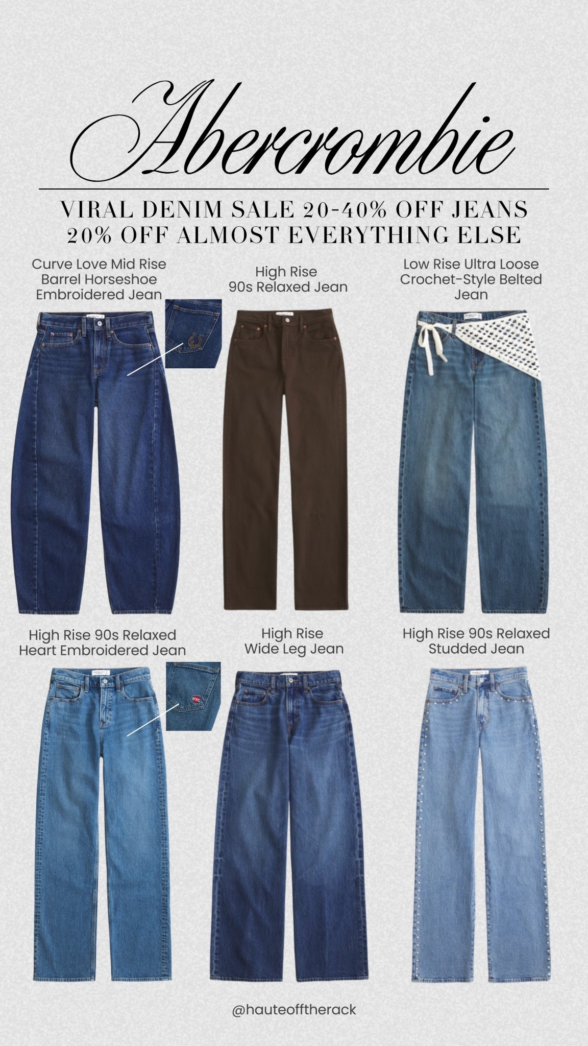VIRAL DENIM SALE 20-40% OFF JEANS
20% OFF ALMOST EVERYTHING ELSE!
+ extra 15% OFF with code: DENIMAF

stock up on quality denim on Abercrombie!

#abercrombie #viraldenim #salealert #jeans #brownjeans #widelegjeans #barreljeans


#LTKSaleAlert #LTKSeasonal