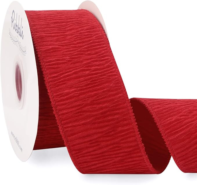 Ribbli Red Crinkled Velvet Wired Ribbon 2.5 Inch Velvet Christmas Ribbon for Gift Wrapping Christ... | Amazon (US)