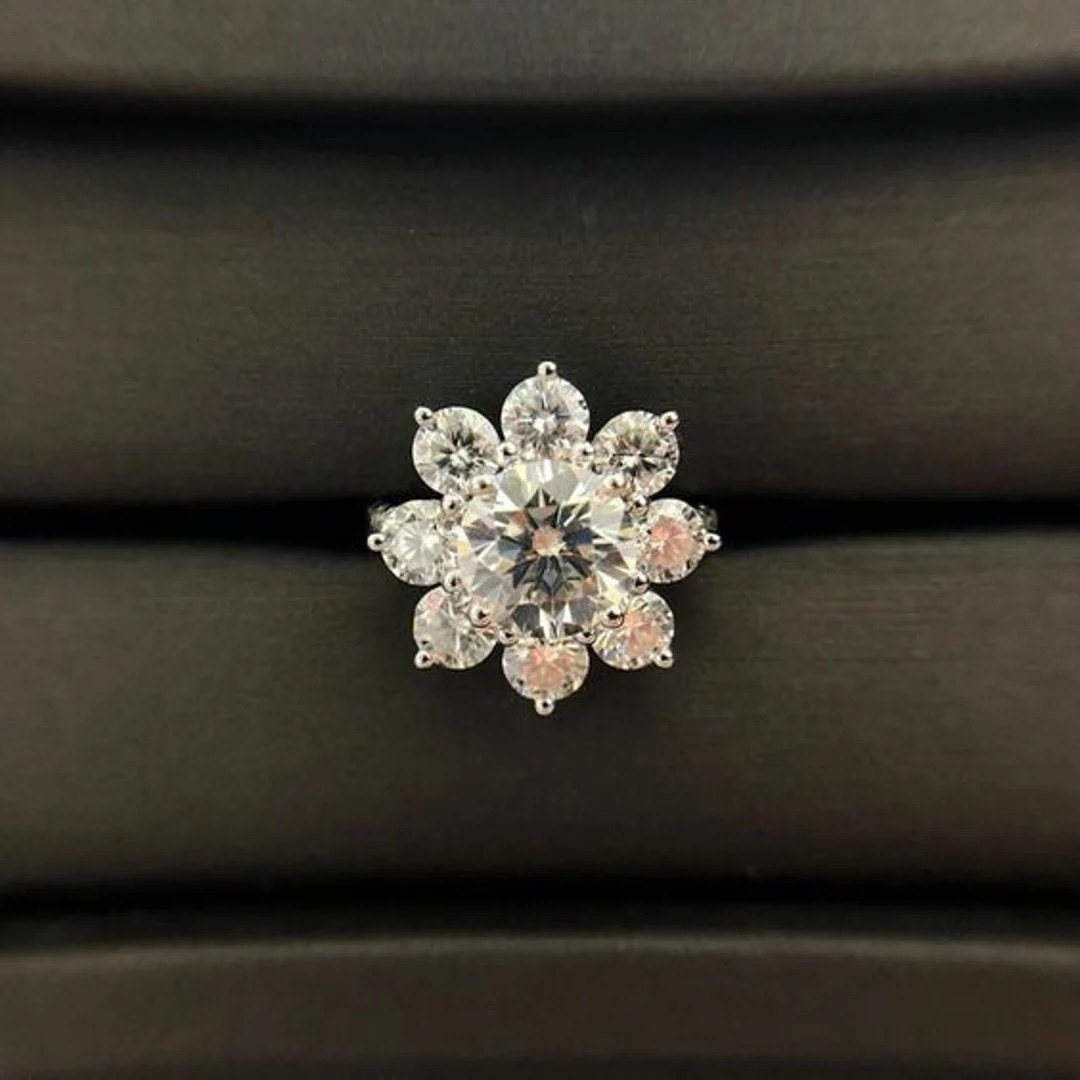 Round Brilliant Cut Flower Shape Moissanite Diamond Wedding Anniversary Proposal Ring, Women's En... | Etsy (US)