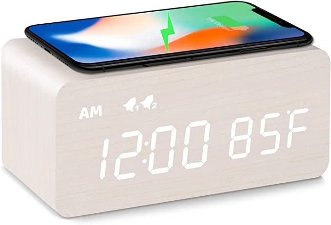 MOSITO Digital Wooden Alarm Clock with Wireless Charging, 0-100% Dimmer, Dual Alarm, Weekday /Wee... | Amazon (US)