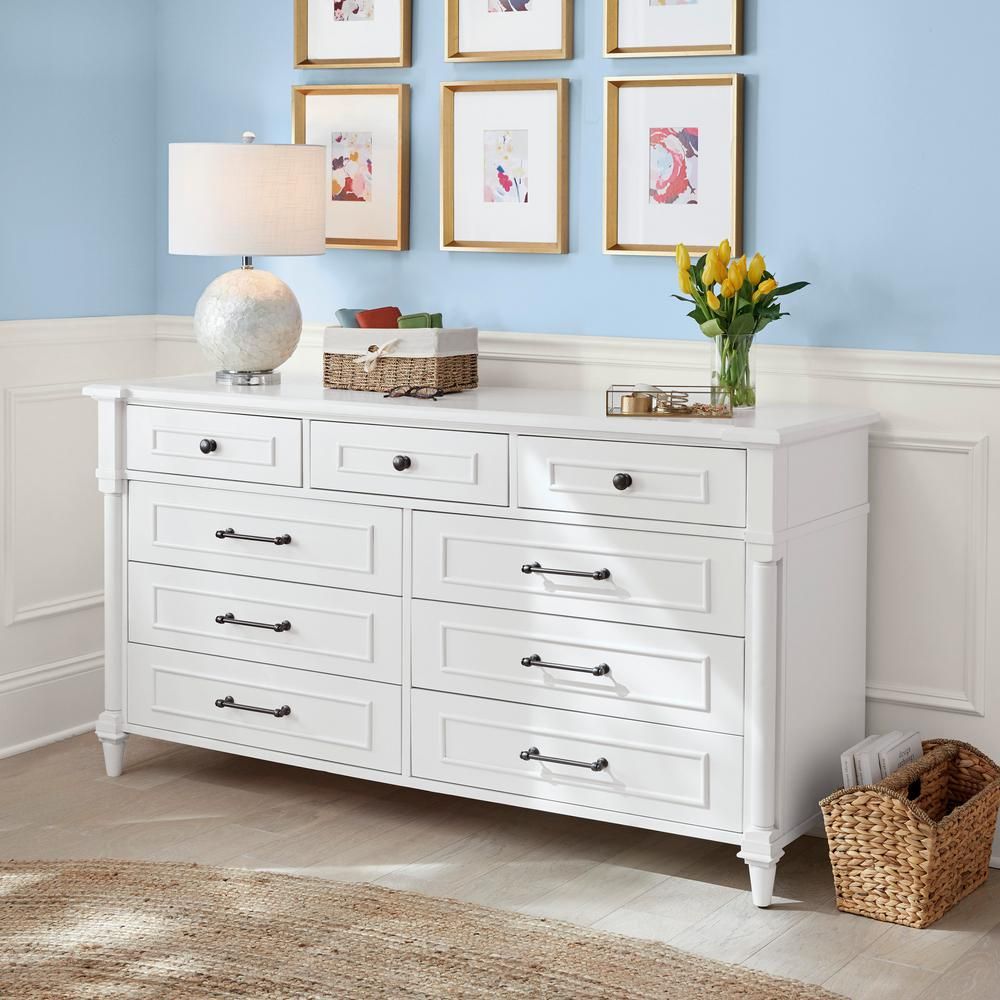Bellmore White 9-Drawer Dresser (66 in. W x 20 in. D x 35.75 H) | The Home Depot