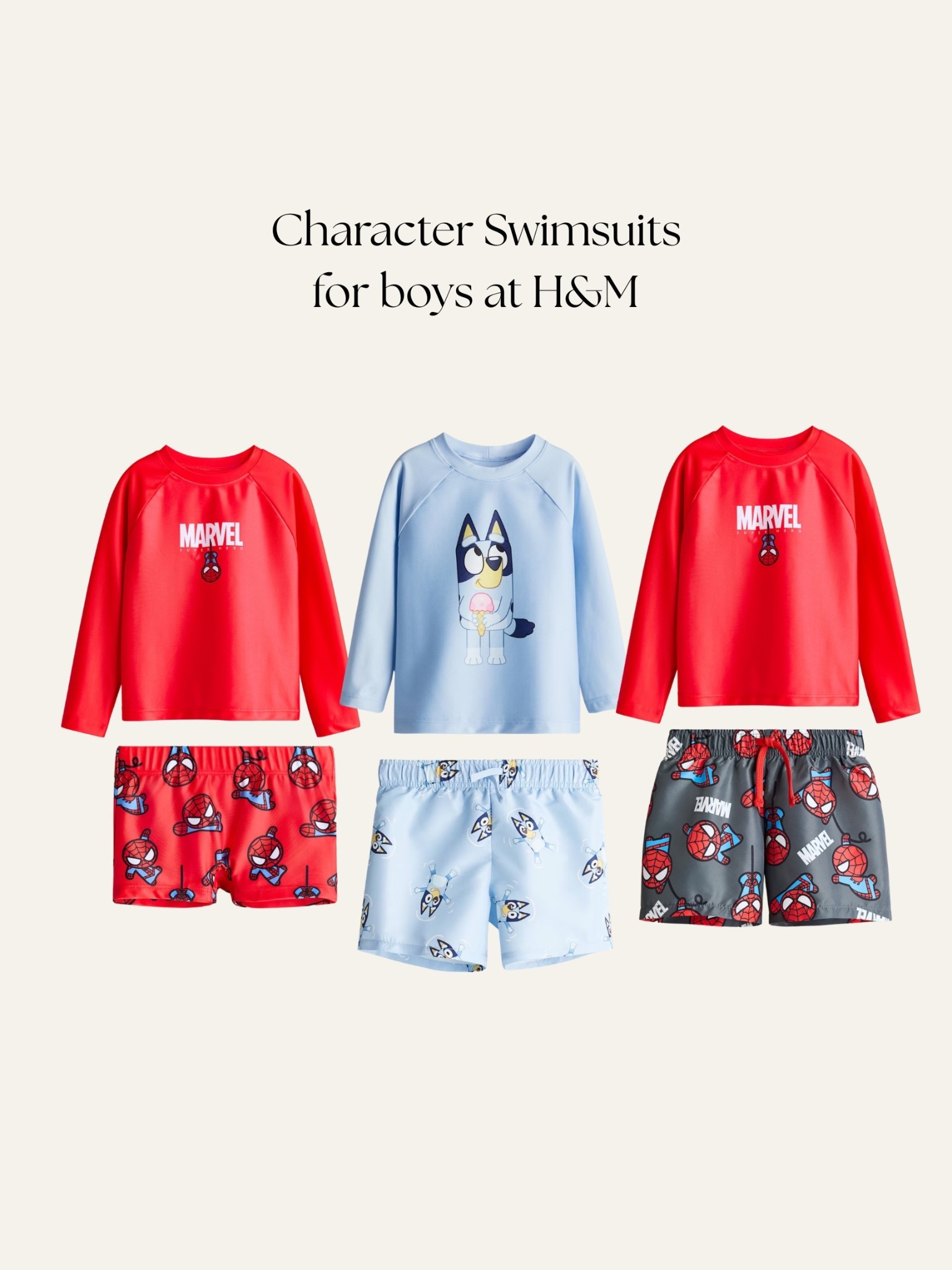 Character swimsuits for boys at H&M! 
.
Vacation outfits, Bluey outfit, Spiderman outfit, Bluey birthday, Spiderman birthday, boys clothes, toddler boy, pool day, toddler boy clothes, swim trunks, toddler rashguard, toddler swim, kids swimsuits, toddler boy vacation, toddler vacation outfits, kids vacation outfits, spring break outfits, kids spring break ideas

#LTKKids #LTKBaby #LTKSwim