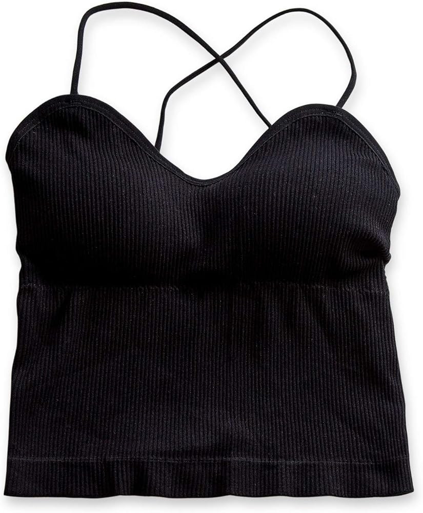 Women's Slim-Fit Spaghetti Strap Camisole Padded Ribbed Crop Cami Tank Top | Amazon (US)
