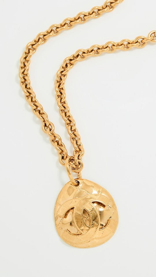 Chanel Gold Quilted Oval Necklace | Shopbop