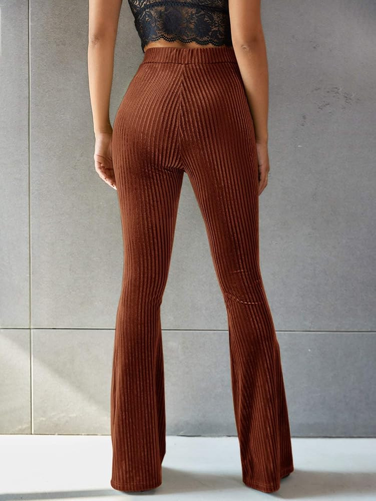 Floerns Women's Velvet Elastic Waist Flare Leg Palazzo Long Pants Trousers | Amazon (US)