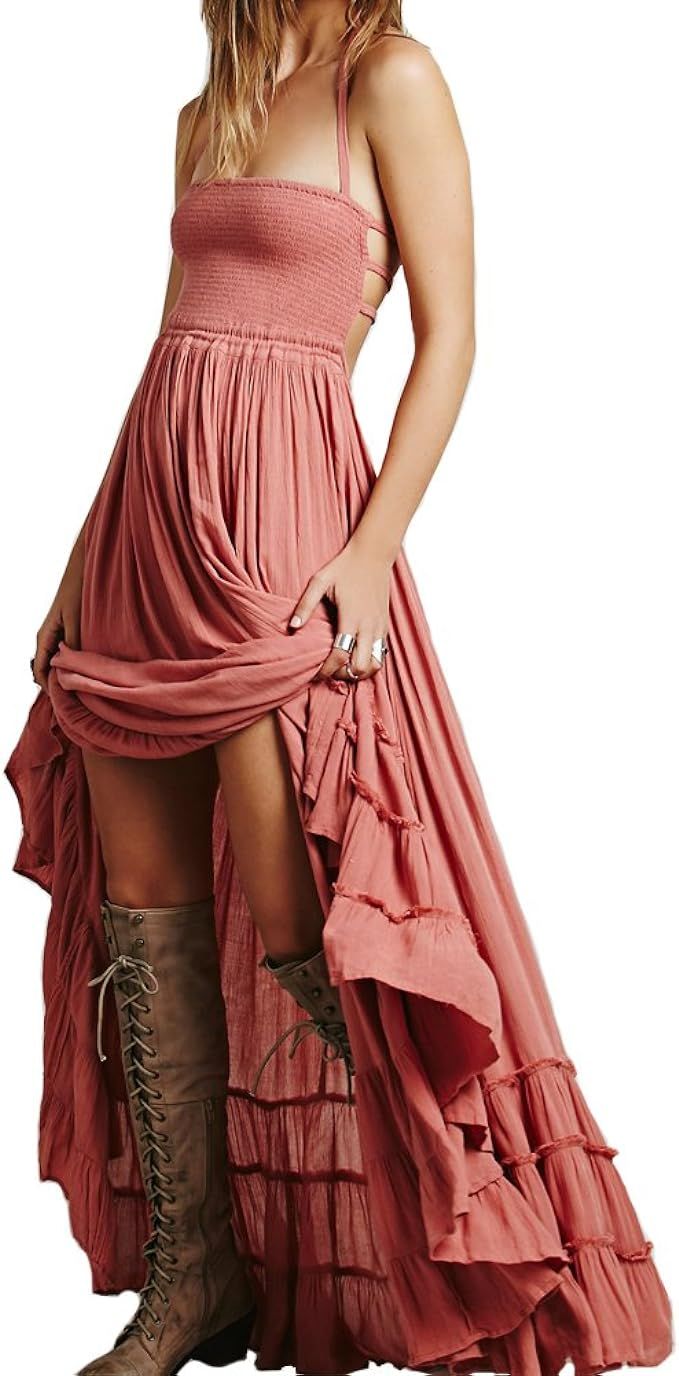VERGOODR Women's Cotton Sexy Sleeveless Boho Beach Backless Long Bohemian Dress | Amazon (US)