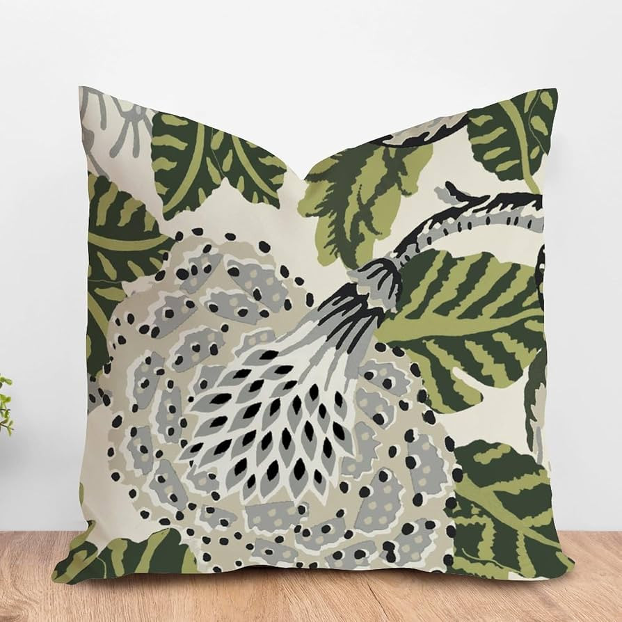 ArogGeld Green and White Grey Flower Cushion Cover Chinoiserie Pillow Cover Double Side Farmhouse... | Amazon (US)