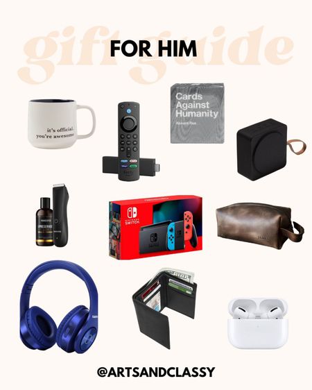 Gift giving can be tough, but it doesn't have to be with my gift guide for him. I curated got some great gift ideas that are both fun and useful, like a personalized leather dopp kit, mens leather toiletry bag, and manscaped razor. For the tech lover, we've got headphones, air pods, a Bluetooth speaker, and an Amazon Fire Stick. And for the gamer in your life, we've got a Nintendo Switch. Whatever his interests, we've got a gift that he's sure to love. So take the stress out of gift giving and check out our gift guide for him today.

#LTKCyberweek #LTKHoliday #LTKmens