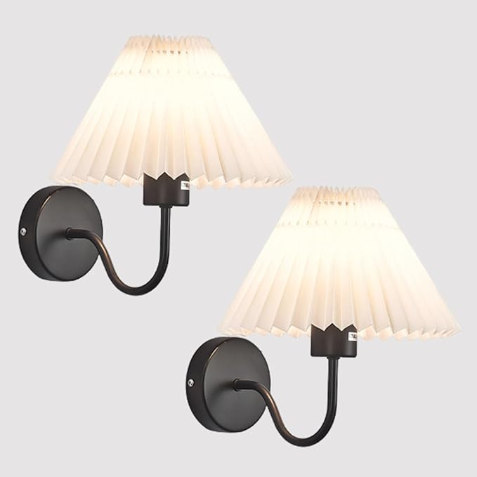 Black Wall Sconces Sets of 2, Pleated Fabric Wall Lamp Modren Bedside Wall Light Bathroom Dresser... | Amazon (US)