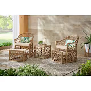 Hampton Bay Long Beach 5-Piece Steel Outdoor Patio Conversation Seating Set with Beige Cushions-F... | The Home Depot