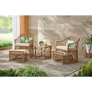 Hampton Bay Long Beach 5-Piece Steel Outdoor Patio Conversation Seating Set with Beige Cushions F... | The Home Depot