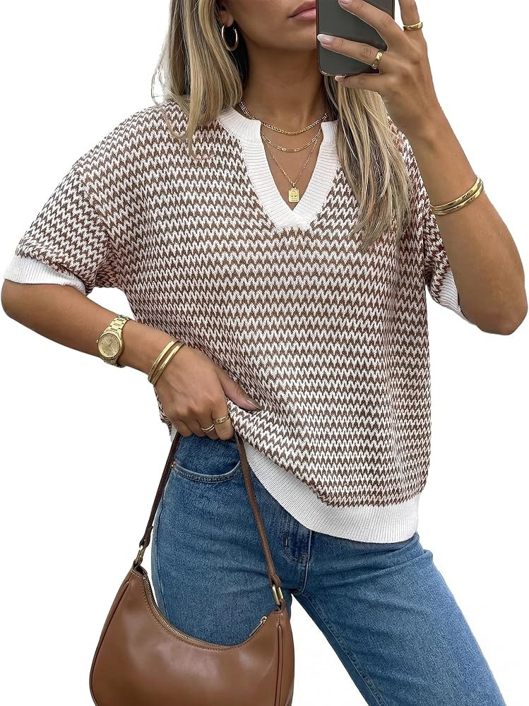 Arach&Cloz Women's Polo Striped Long Sleeve Casual Sweaters Breathable Tops | Amazon (US)