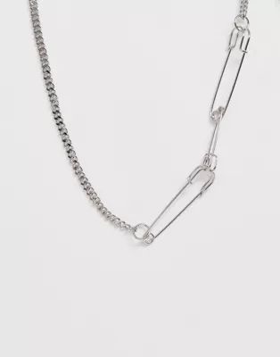 ASOS DESIGN necklace with safety pins and hardware chain in silver tone | ASOS US