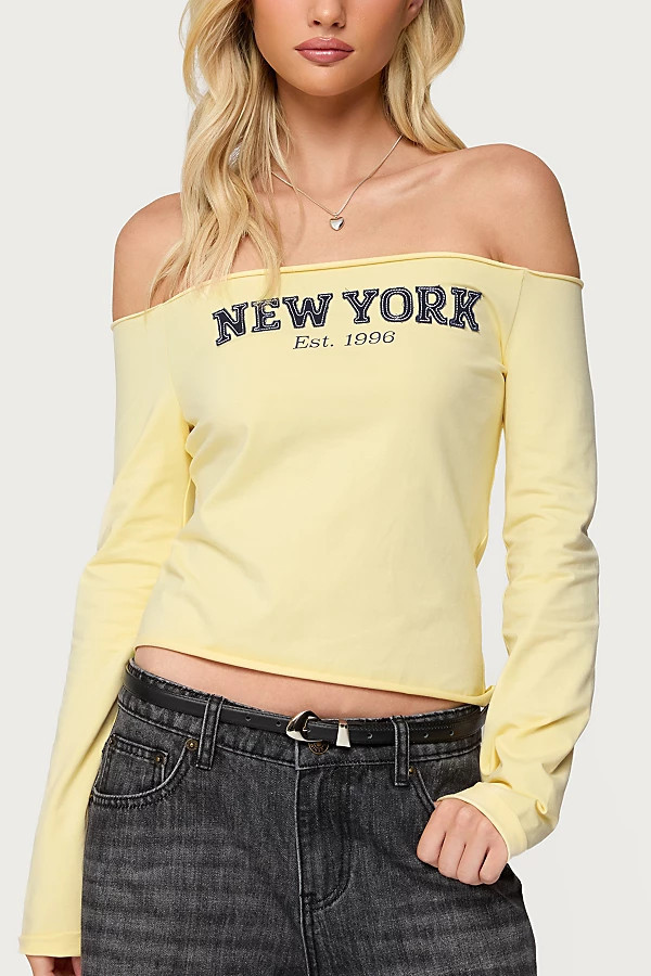 Edikted New York Babe Off Shoulder Top in Yellow, Women's at Urban Outfitters | Urban Outfitters (US and RoW)