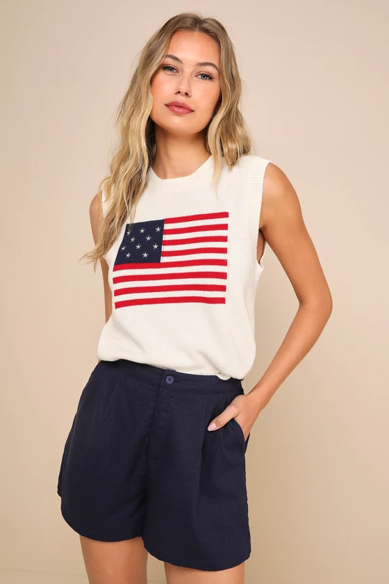 Stylish Liberty Ivory American Flag Knit Crew Neck Sweater Vest | Lulus