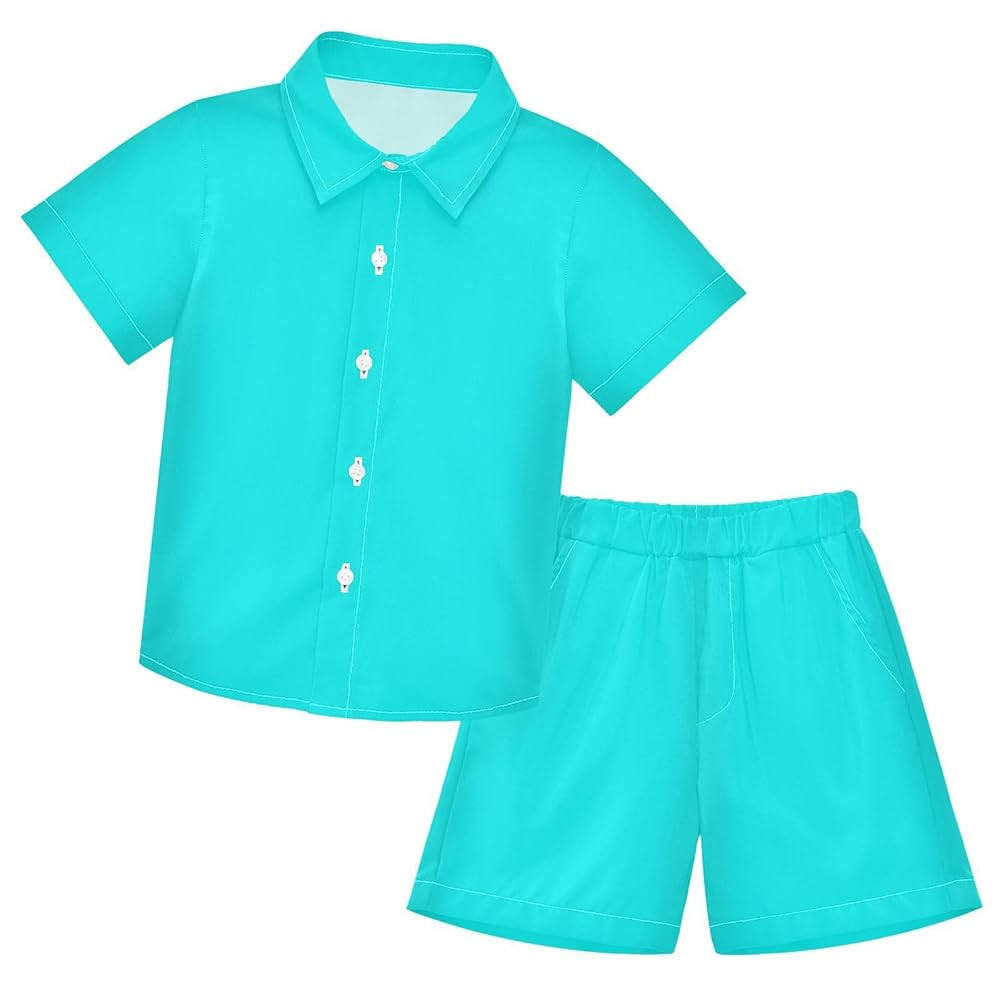 3T Toddler Boy Shorts Set Teal Hawaiian Button Down Shirts Summer Outfits for Little Boy | Amazon (US)