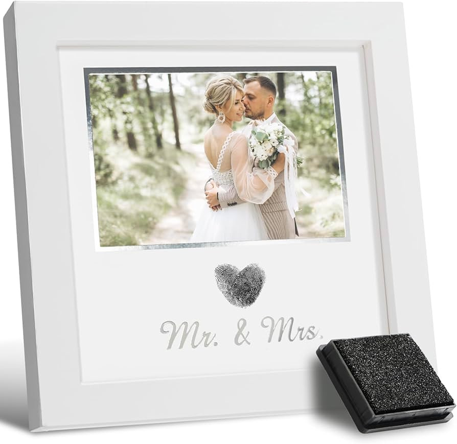 Heart Thumbprint Wedding Picture Frame with Ink Kit, Engagement Gifts for Couples Keepsake Weddin... | Amazon (US)