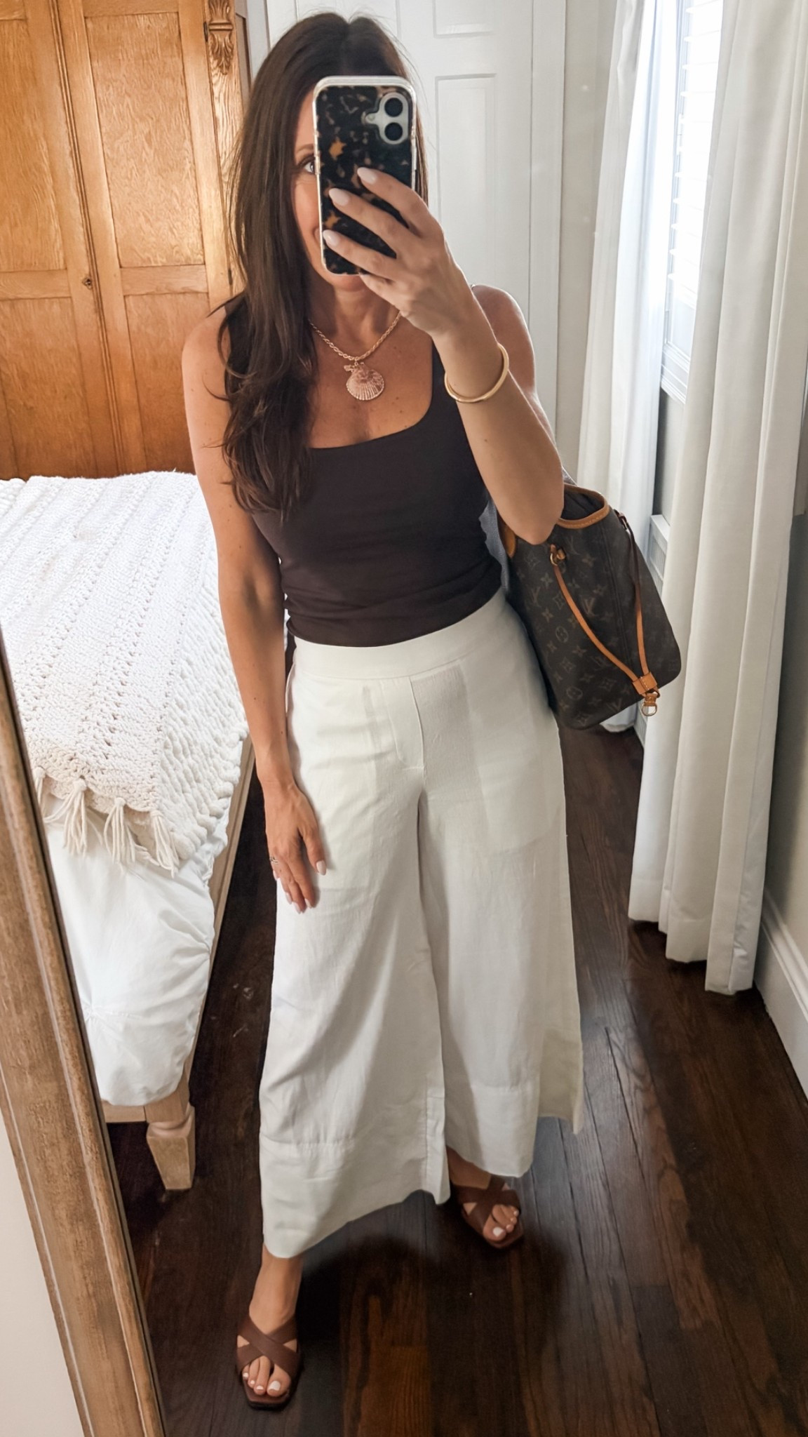 These wide leg linen pants are so flattering.  I am wearing an xxs.  The shell necklace is from Target.  Tank is Old Navy in an xs.  Shoes are my favorite brand Margaux NY.

#LTKootd #LTKPetite #LTKSaleAlert