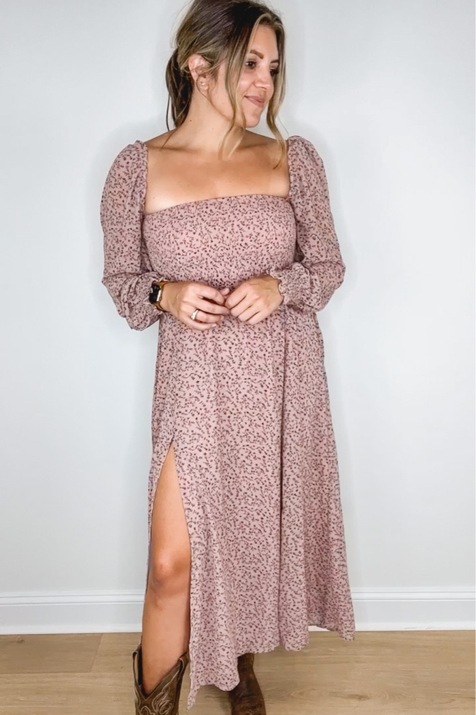 Fall maxi dress. Square neck dress with slit. Fits tts. I’m in a medium. 

#LTKunder50 #LTKunder100